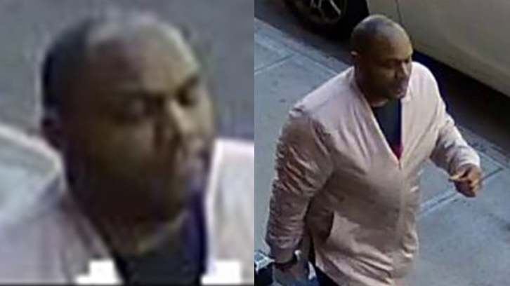 Images from surveillance video show a person of interest in connection with an assault on an Asian-American woman on Monday in NYC