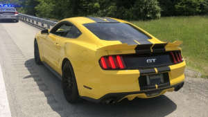 The bright yellow 2015 Ford Mustang driven by suspect Steven Alford